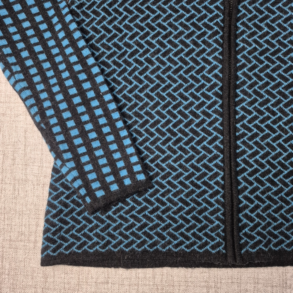 Krimson Klover 100% Merino Wool Full Zip Sweater Nordic Geometric Blue M - Picture 3 of 12